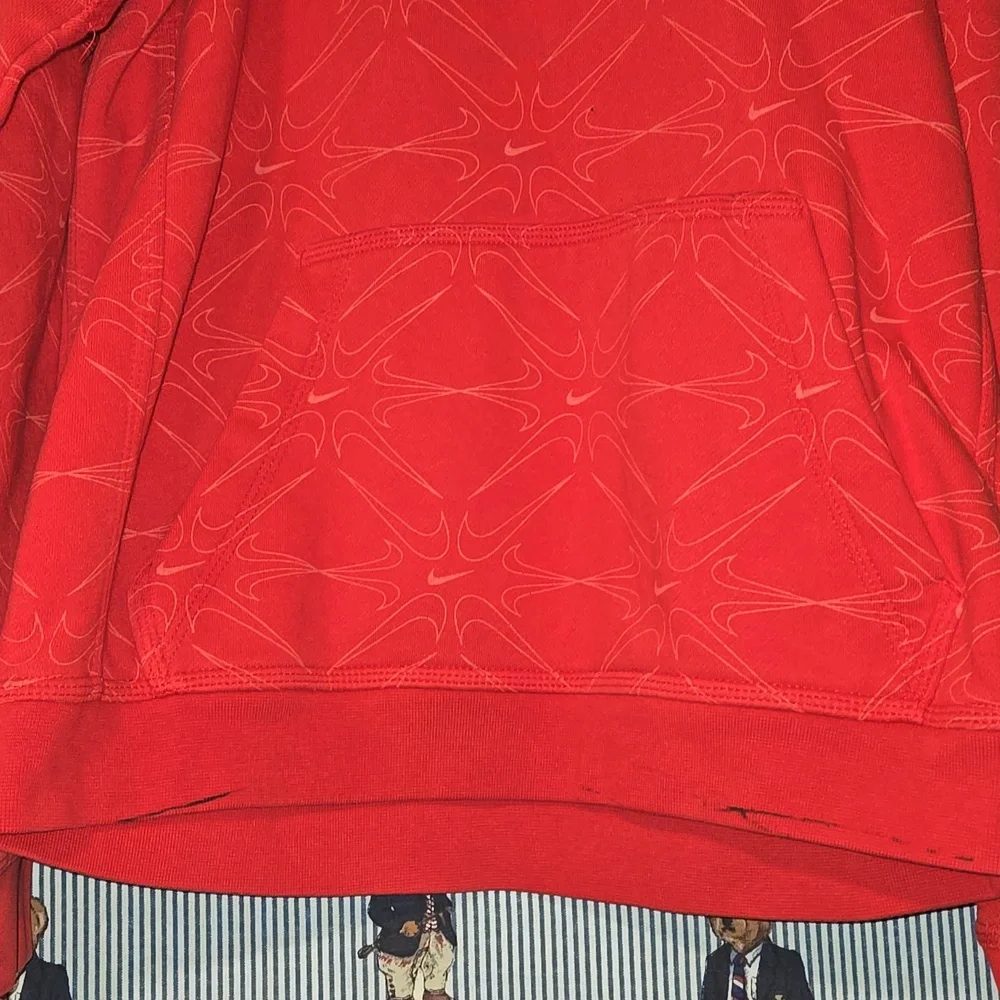 Nike Center Swoosh Check All Over Print Sweatshirt Hoodie Red Kids Large